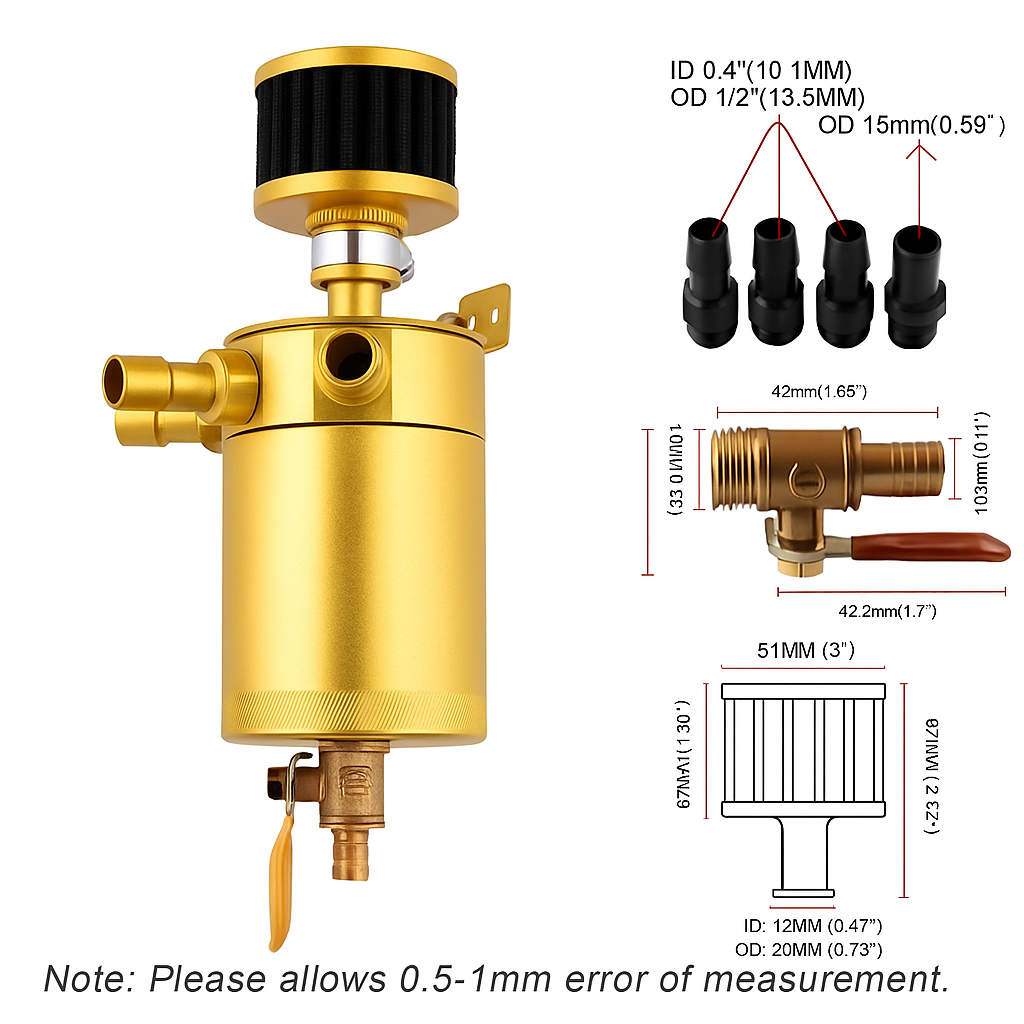 Universal Oil Catch Can 150ML - Gold جي تك كاتش كان 150 مل - ذهب