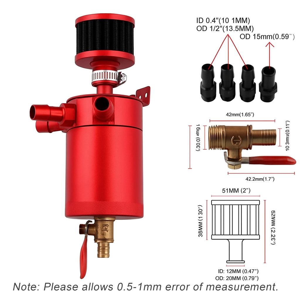 Universal Oil Catch Can 150ML - Red جي تك كاتش كان 150 مل - أحمر